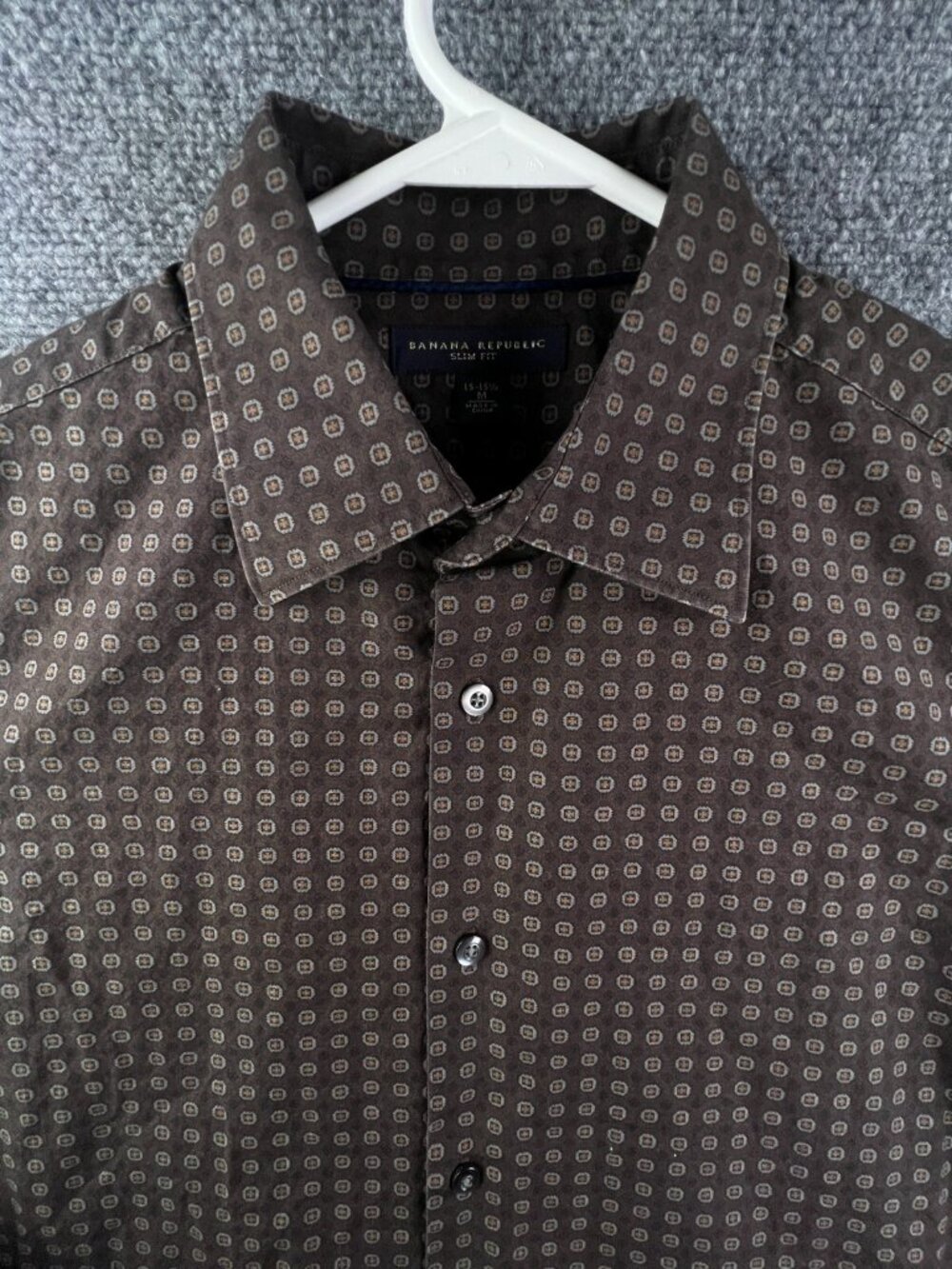 Banana Republic Button Up Shirt Men's Medium 15 15.5 Brown Geometric Print L/S